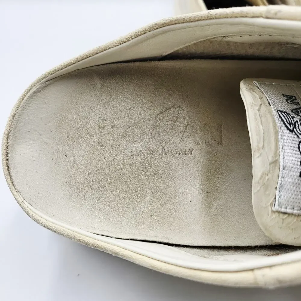 Hogan Interactive Cream Suede Snakeskin Slip On Mule Sneakers Made in Italy 36